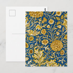Antik William Morris Cherwell Blå Blommig Konst Vykort