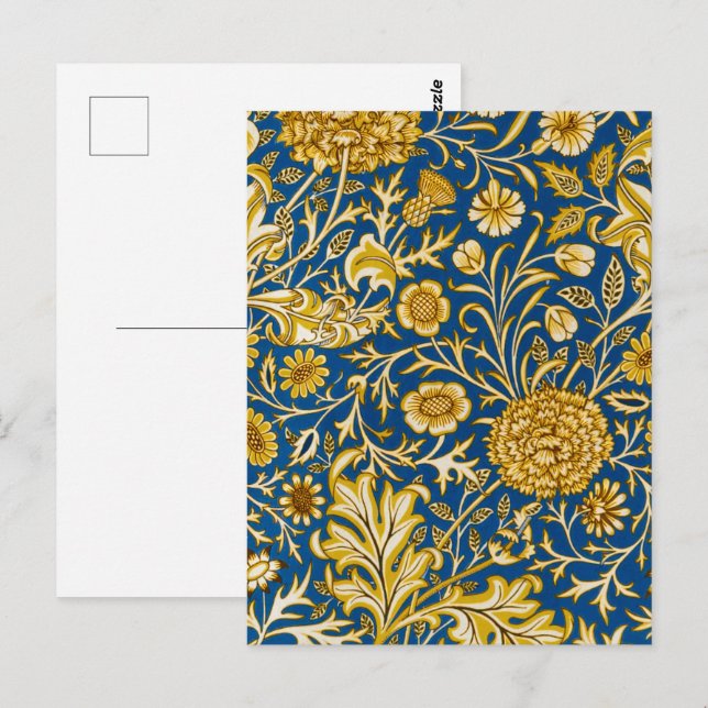 Antik William Morris Cherwell Blå Blommig Konst Vykort (Fram/baksida)