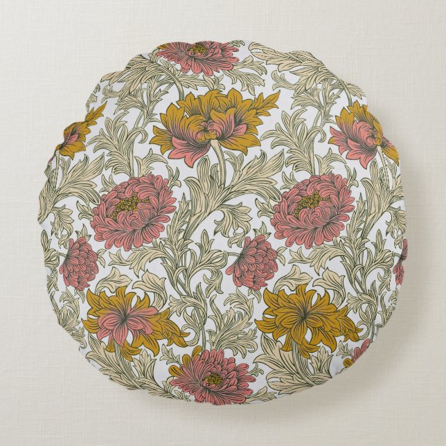 Antik William Morris Krysantemum-mönster Rund Kudde (Framsidan)