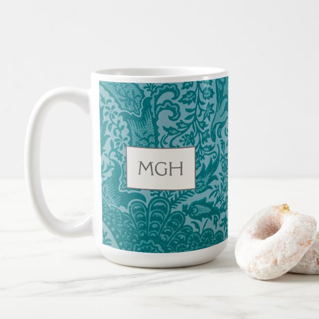 Antik William Morris Teal Botanisk Monogram Kaffemugg (Med munk)