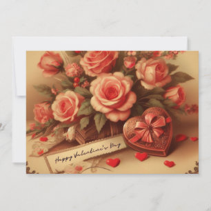 Antika Alla hjärtans dags choklad och blommor Julkort