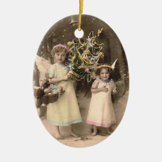 Antika änglar med julgran Foto Ornament (Framsidan)