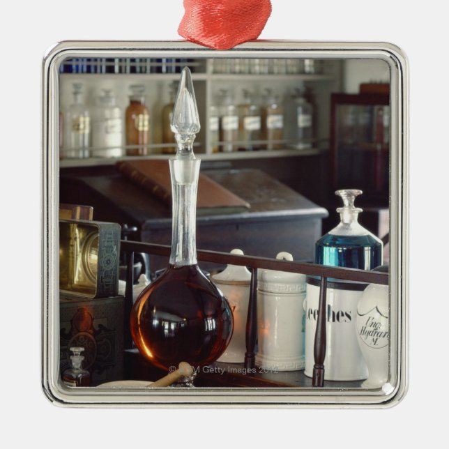 Antika apotekflaskor julgransprydnad metall (Framsidan)