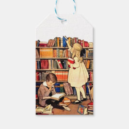 Antika barn som läser bibliotekböcker presentetikett
