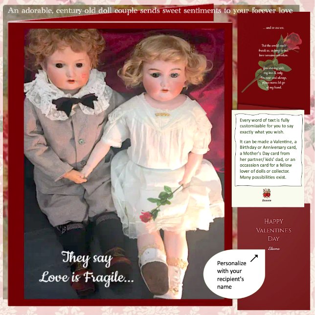 Antika barndockor Söta par-kort  Kort (1890s antique dolls Brin and Charlotte send your heartfelt Valentines/Birthday/Anniversary wishes 🌹)
