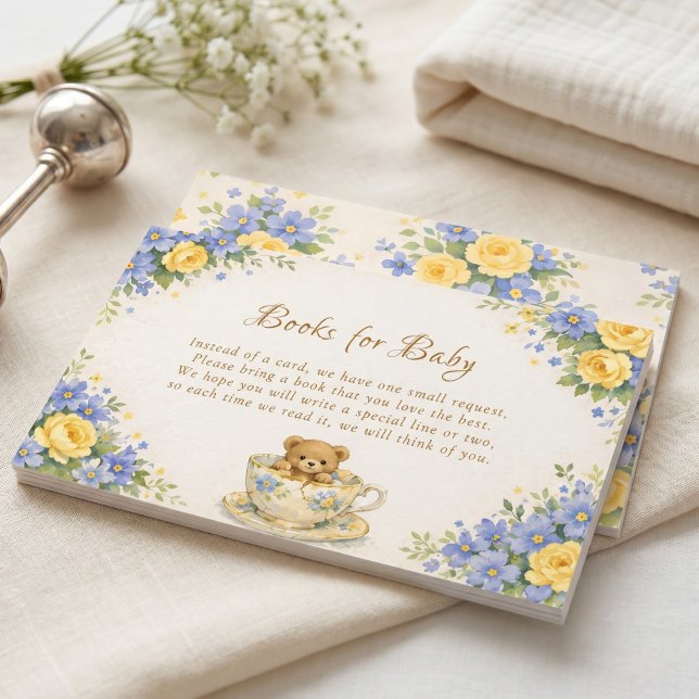 Antika björn-teckoppar för bebis Blå blommig Tilläggskort (Vintage Bear Tea Cup Books for Baby Blue Floral Enclosure Card)