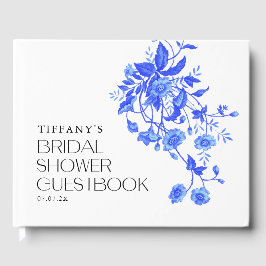 Antika Blå Toile Blommiga Bröllopsfest Recept Gästböcker