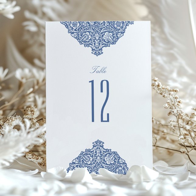 Antika Blommiga Blå Morris Bordsnummerkort Inbjudningar (Skapare uppladdad)