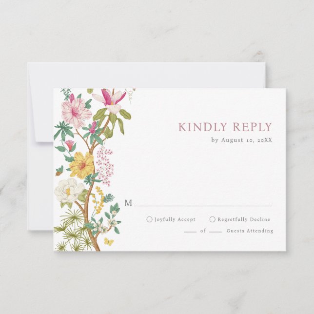 Antika Blommiga RSVP-kort OSA Kort (Framsida)