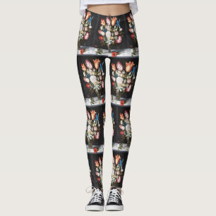 Antika Bosschaert Holländska Tulpaner och Rosor Ko Leggings