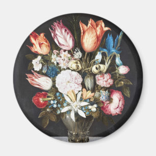 Antika Bosschaert Holländska Tulpaner och Rosor Ko Magnet