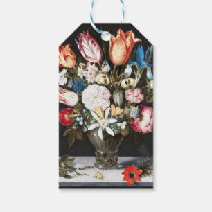 Antika Bosschaert Holländska Tulpaner och Rosor Ko Presentetikett
