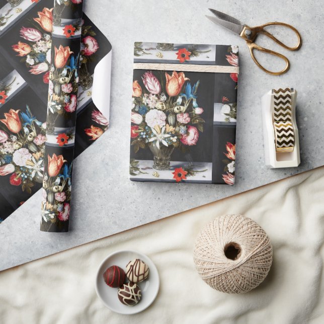 Antika Bosschaert Holländska Tulpaner och Rosor Ko Presentpapper (Hantverk)
