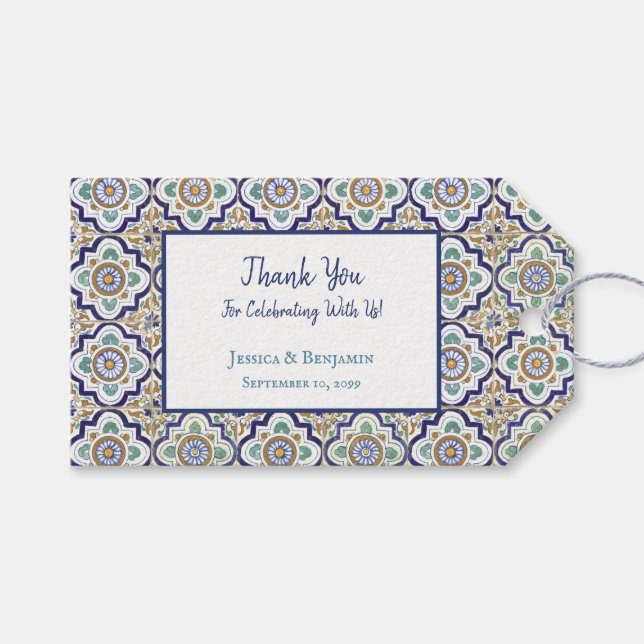 Antika Botaniska Dekorativa Kakelplattor Mönster Presentetikett (Framsidan (Horisontell))