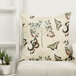 Antika botaniska fjärilar och kattklösa akacior kudde