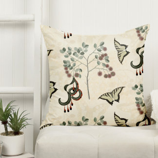 Antika botaniska fjärilar och kattklösa akacior kudde