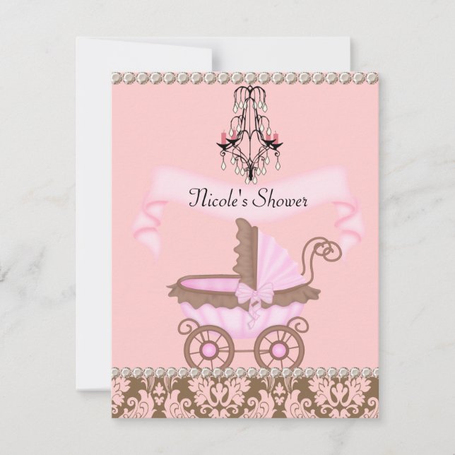 ANTIKA DAMASK Flicka BABY FÖDSELSDAGSINBJUDAN Inbjudningar (Framsida)