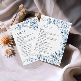 Antika dammiga blå blommiga bröllopsdetaljer tilläggskort