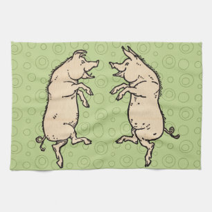Antika dansande grisar: Whimsical Vintage Piggy Ji Kökshandduk