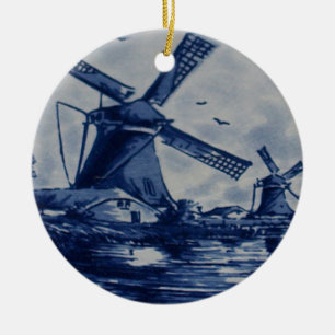 Antika Delft blått belägger med tegel - Windmill Julgransprydnad Keramik