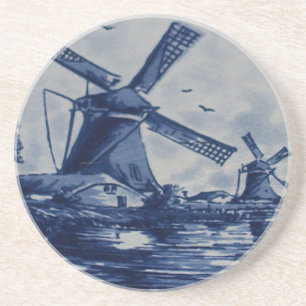Antika Delft blått belägger med tegel - Windmill Underlägg Sandsten