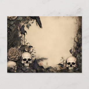 Antika Dödskallar Svarta Blommor & Grönska Hallowe Helg Vykort