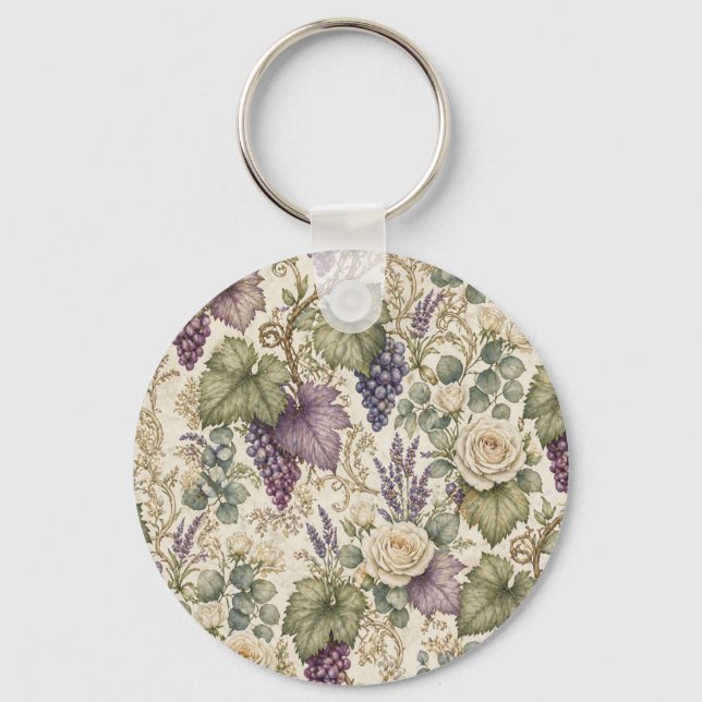 Antika druvor, lavendel och vita rosor nyckelring (Framsida)