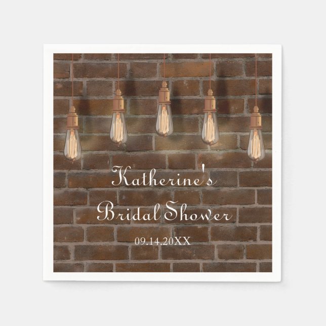 Antika Edison-glödlampor Industristil Bröllop Pappersservett (Framsidan)