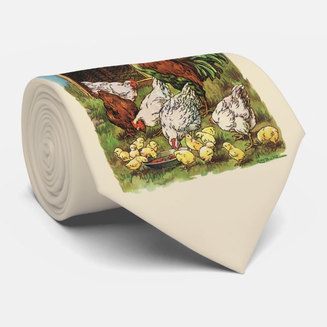 Antika gårdsdjur, tupp, hönor, kycklingar slips (Rullad)