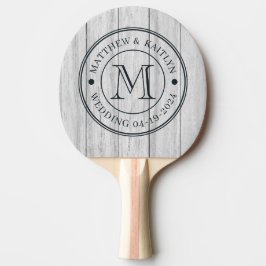 Antika grå träbrädor Bröllopsmonogram Pingisracket