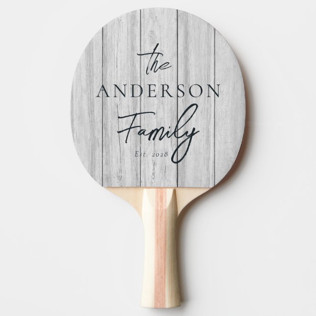 Antika grå träbrädor Handskriven familjenamn Pingisracket (Framsidan)