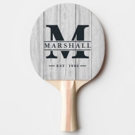 Antika grå träbrädor Monogram och namnöverlägg Pingisracket