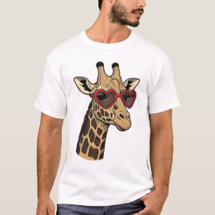 Antika Gravyrer Giraff Hjärtformade Solglasögon De T Shirt