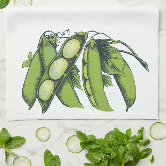 Antika grönsaker; Lima-bönor, ekologiska gårdsprod Kökshandduk (Vikta)