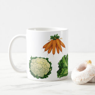Antika grönsaker; Morötter, blomkål, sallad Kaffemugg