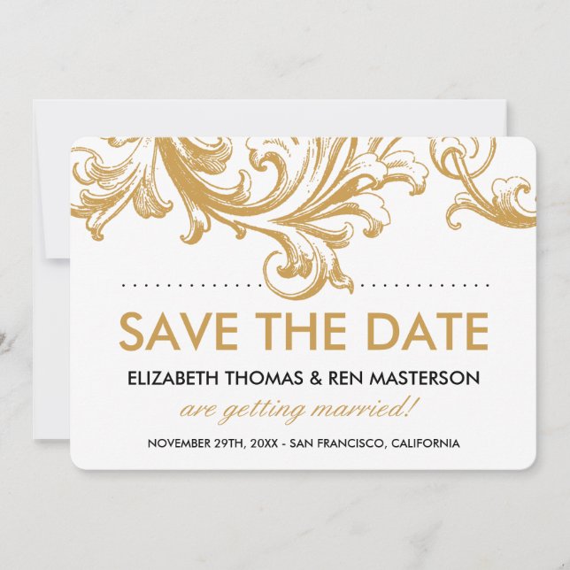 Antika Guld Blommiga Spara Datum Datumet (Framsida)