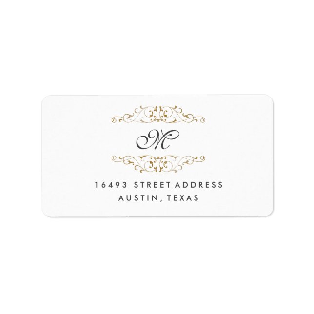 Antika Guld Flourish Monogram Adressetiketter (Framsidan)