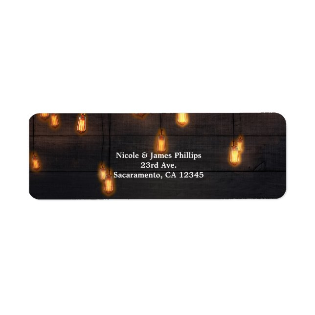 Antika Hängande Glödlampor Rustik Trä Bröllop Returadress Etikett (Framsidan)