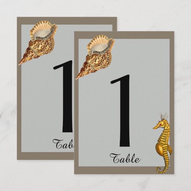Antika Havsdjur Strand Bröllop Bordnummer Inbjudningar (Fram/baksida)