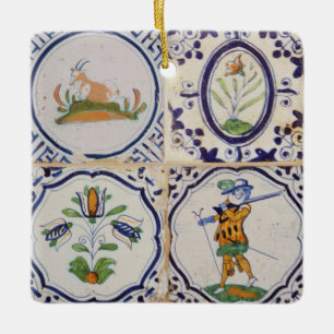 Antika holländska Delft-keramikplattor 1600-talets Julgransprydnad Keramik