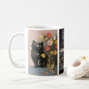Antika husdjur, söt randig tabbykatt kattunge kaffemugg