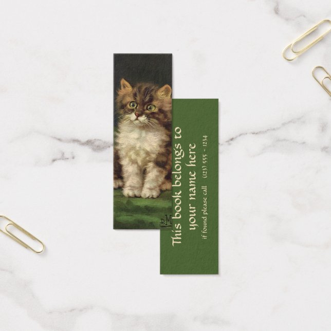 Antika husdjur, söt randig tabbykatt kattunge litet visitkort (Kontor)
