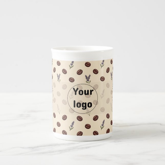 Antika kaffebönor och lavendel Sömlöst Mönster Benporslin Mugg (Framsidan)