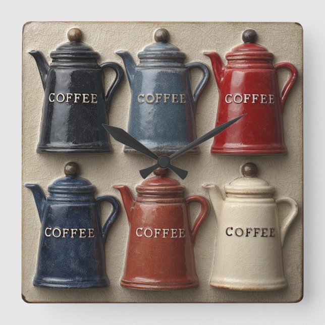 Antika Kaffekannor  Fyrkantig Klocka (Framsida)