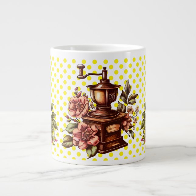 Antika Kaffekvarnar Gula Prickar Jumbo Mugg (Framsidan)