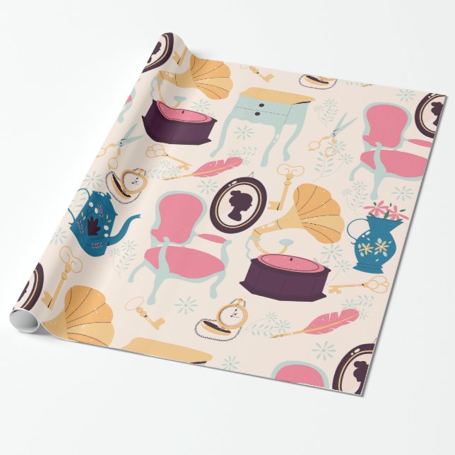 antika kameogramofongrafsegrare presentpapper (Utrullad)