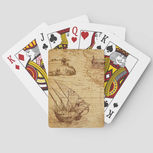 antika karta, sjöfart, resor, segling frakt casinokort (Baksidan)