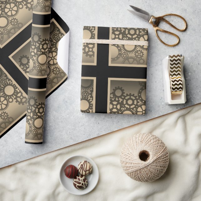Antika klockhjul hantverk eller inpackningspapper presentpapper (Hantverk)