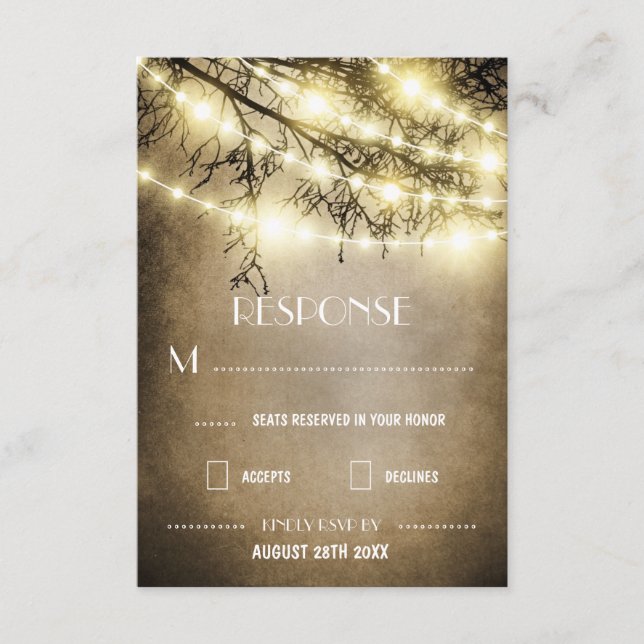 Antika lantliga rustika träd bröllops-svarskort OSA kort (Framsida)