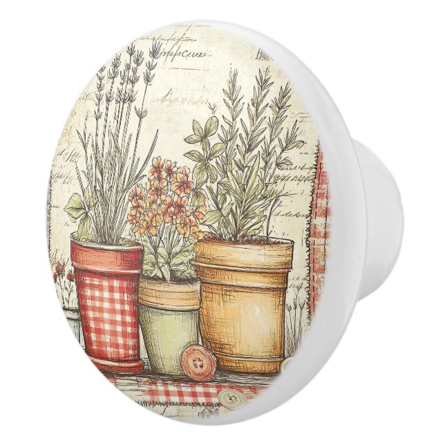 Antika örter krukor Gingham Knopp (Höger)